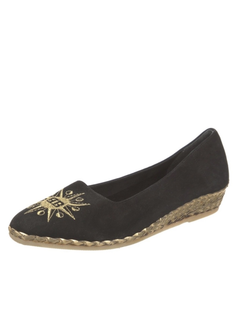 Bally Starry black suede gold trimmed wedge espadrilles GUC size 41